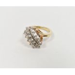 18ct gold and white stone dress ring set three rows of white stones