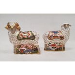 Pair of Royal Crown Derby bone china animal paperweights, modelled as the 'Imari Ram' and 'Imari