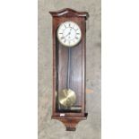 20th century Vienna regulator style wall clock with single train movement, white dial (some crazing)