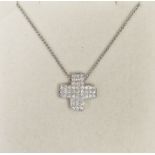 18ct white gold and diamond set Moline cross, allover pave set on 18ct white gold curb-type link