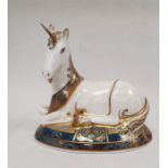 Royal Crown Derby bone china paperweight of the 'Unicorn', designed to celebrate the new millennium,