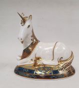 Royal Crown Derby bone china paperweight of the 'Unicorn', designed to celebrate the new millennium,