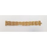 18ct gold woven mesh bracelet of three double plaited strands applied with small spheres