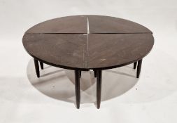 20th century stained oak set of four coffee tables, each fitting together to configure a single