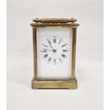 Early 20th century five-brass brass carriage clock with bell chime, the movement stamped 'Hands'
