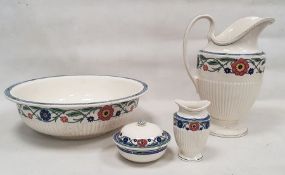 Wedgwood Etruria 'Rhodes' pattern washbowl and jug, a vase and a lidded bowl (4) Condition Report
