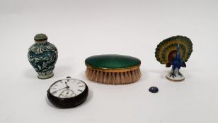 Silver pocket watch with subsidiary seconds dial, key winding, an enamelled small hairbrush, a