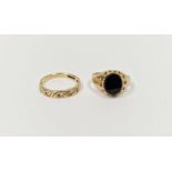 Gold and white stone half-eternity ring (some wear) and a 9ct gold and black onyx ring (2)