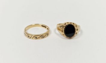 Gold and white stone half-eternity ring (some wear) and a 9ct gold and black onyx ring (2)