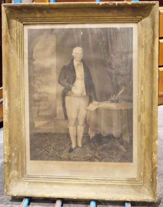 Framed engraving within a rather beaten up gilt frame and another frame (2)