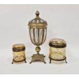 20th century Indian gilt metal-mounted mould blown glass urn and domed cover with pinecone finial,