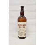 Large brown empty glass bottle of Highland Queen whisky, bearing label for Macdonald & Muir Limited,