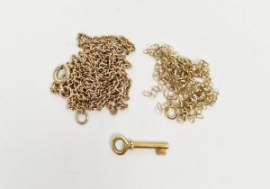 9ct gold chain, belcher-link, 3.5g approx., two fine gold chains and a miniature gold-coloured metal