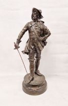 Lucien Eugen Olivier Heurtebise (1867-1944) bronze figure, musketeer, signed, with circular scroll