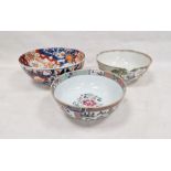 19th century oriental porcelain bowl, another similar and a Japanese imari bowl, all with old