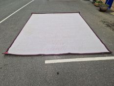 Large modern beige ground carpet with brown exterior band (398cm x 334cm)