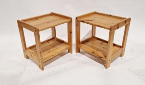 Pair of modern pine two-tier side tables, each 47cm high x 45cm wide x 36cm deep (2)