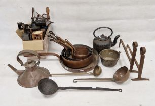 Various items of kitchenalia and metalware including an assembled set of graduating copper