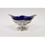 Victorian silver sugar basket, boat-shaped with pierced sides, swag decoration, on pierced oval