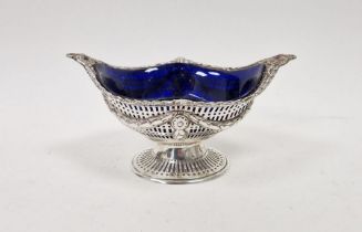 Victorian silver sugar basket, boat-shaped with pierced sides, swag decoration, on pierced oval