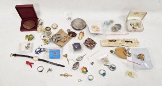 Assorted costume jewellery to include a gold ladies wristwatch marked 'Paris', a Scottish-style