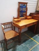 Edwardian pine dressing table with swing mirror above, with two reeded drawers, on turned baluster