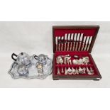 Six place canteen of kings pattern plated cutlery in wooden box, a Swan brand 'The Carlton' tea