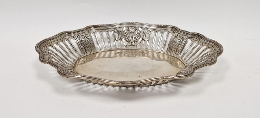 20th century French white metal basket, decorated with pierced and embossed motifs throughout the