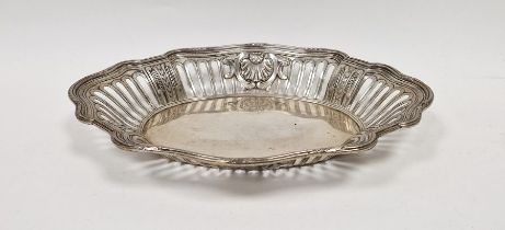 20th century French white metal basket, decorated with pierced and embossed motifs throughout the