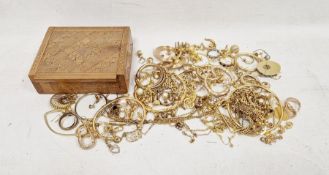 Collection of yellow metal costume jewellery, to include earrings, rings, bangles and more