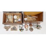 Quantity of costume jewellery to include diamante, marcasite, brooches and other items (2 boxes)