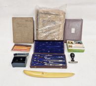Vintage cased draughtsman's technical drawing set, a copy of the Official Guide of the Railways