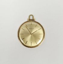Longines open-face gold-plated pocket watch, the gold coloured circular dial having raised gilt