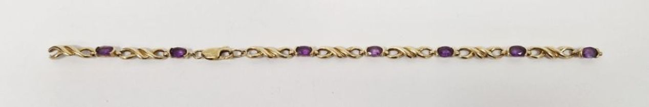 9ct gold and amethyst-coloured stone bracelet set oval amethyst-coloured stones with twist-pattern