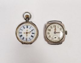 Early 20th century silver square cased gentleman's manual wind wristwatch, the circular dial with
