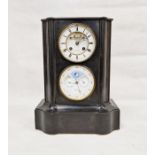 Black slate mantel clock with moonphase and perpetual calendar, the clock with visible brocot type