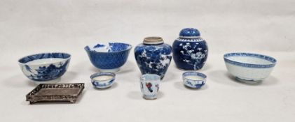 Assorted items of Chinese and Japanese porcelain, including a Qing Dynasty blue and white ginger jar