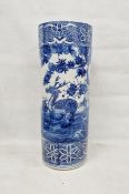 Japanese porcelain blue and white cylindrical stickstand, circa 1900, printed and painted with