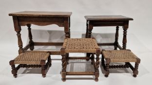 19th century oak side table of rectangular form, 47cm high x 46cm wide x 30cm deep, another oak side