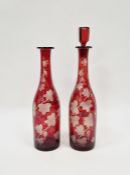 Pair of 19th century Bohemian ruby flashed and engraved decanters, each engraved with fruiting vine,