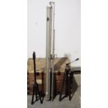 Vintage projector screen, camera tripod and folding microphone stand (3)