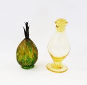 Mid-century Scandinavian yellow-tinted glass cocktail shaker and stopper, of baluster form, on