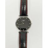 Longines Le Grande Classique gentleman's quartz wristwatch, the circular black dial having Diamond