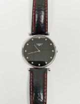 Longines Le Grande Classique gentleman's quartz wristwatch, the circular black dial having Diamond