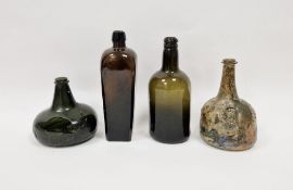 18th century onion shaped sealed wine bottle, of green tint, bearing a coronet and eagle seal