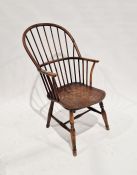 Antique beech and elm windsor-style armchair with spindle back, 97.5cm high  Condition Report