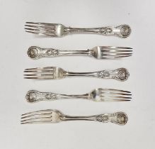 Victorian matched set of five silver kings pattern dinner forks, the earliest being hallmarked