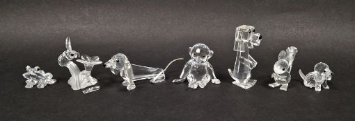 Seven Swarovski crystal animal models, to include three dogs, frog, bee with flower, squirrel and