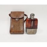 George V silver mounted glass and crocodile skin hip flask, with removable silver cup, hallmarked