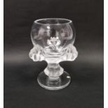Lalique 'Bagheera' crystal footed vase, clear base with frosted paws holding a clear crystal bowl/
